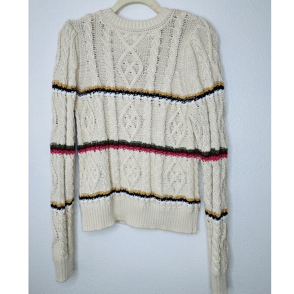 Veronica Beard Bruna Cream Black Multi Stripe Chunky Knit Long Sleeve Sweater M - Picture 9 of 16